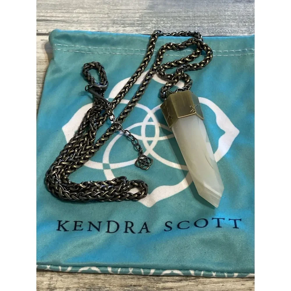 Kendra Scott Jayce Necklace White Agate Crystal Stone 34